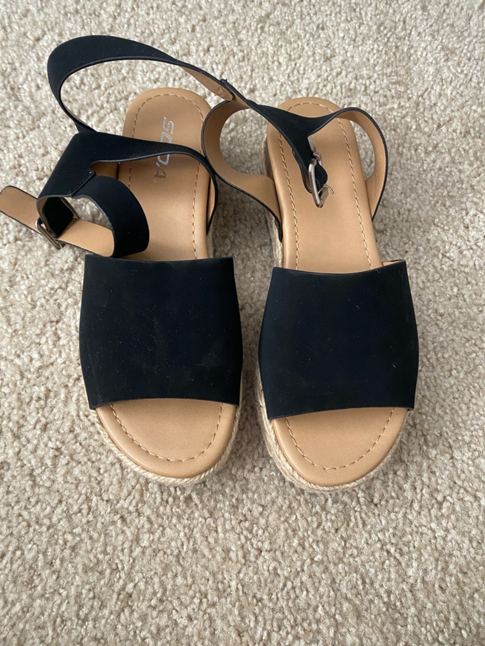 Soda Black Espadrille Platform Sandals with Ankle Strap